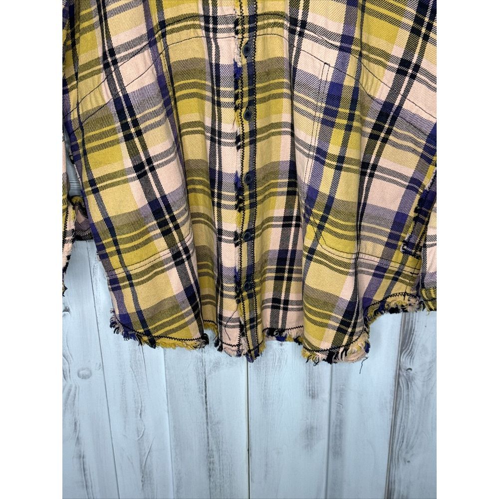 WE THE FREE PEOPLE SUMMER DAYDREAM YELLOW PLAID OVERSIZE BUTTON UP TUNIC SHIRT S - Picture 2 of 16